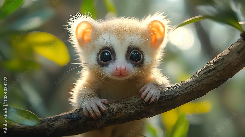 Naklejka premium Adorable possum staring forward in calm forest setting images