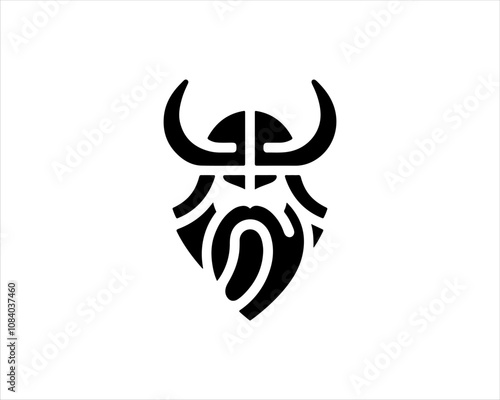 Viking Head Logo Design Icon Symbol Vector Template. Silhouette Nordic warrior symbol.