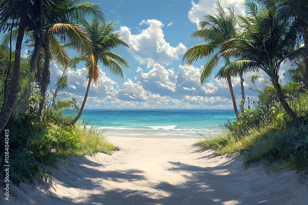 Obraz premium Palm Trees Framing Hidden Beach Path