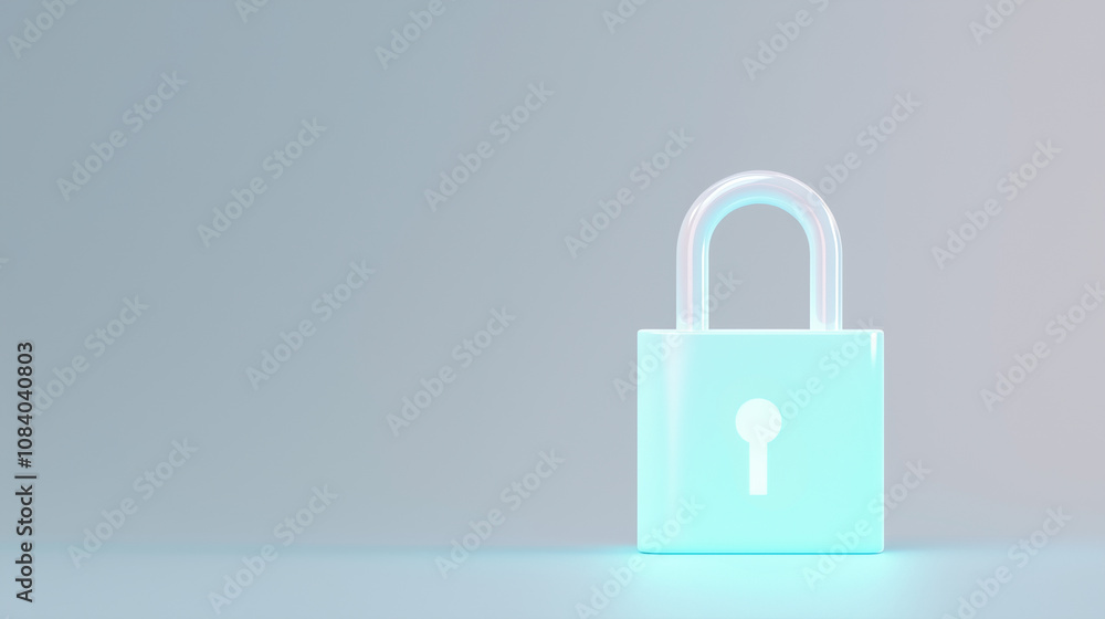 Fototapeta premium A softly glowing blue padlock placed on a minimal gradient background, symbolizing security, privacy, and modern digital safety.