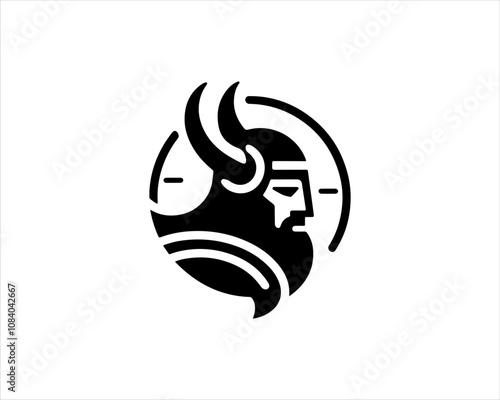 Viking Head Logo Design Icon Symbol Vector Template. Silhouette Nordic warrior symbol.