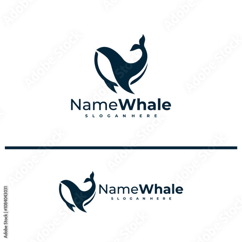Oceanic Giant Whale logo vector illustration. Whale fish logo design concept template