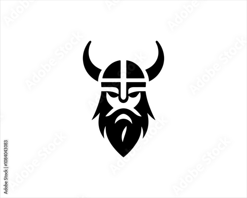 Viking Head Logo Design Icon Symbol Vector Template. Silhouette Nordic warrior symbol.