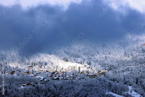 French Alps in winter with fresh snow. Village of Passy. photo