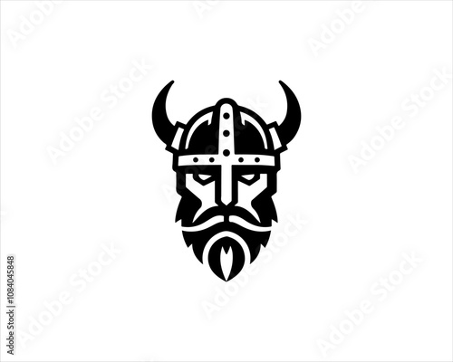 Viking Head Logo Design Icon Symbol Vector Template. Silhouette Nordic warrior symbol.