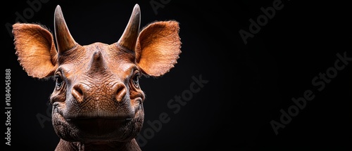 A close up of a triceratops head on a black background