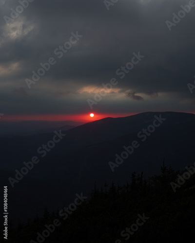 Amazing sunrise in the mountains photo