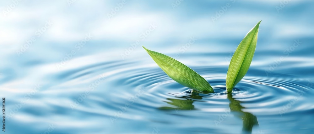 Obraz premium A green leaf floating on top of a body of water