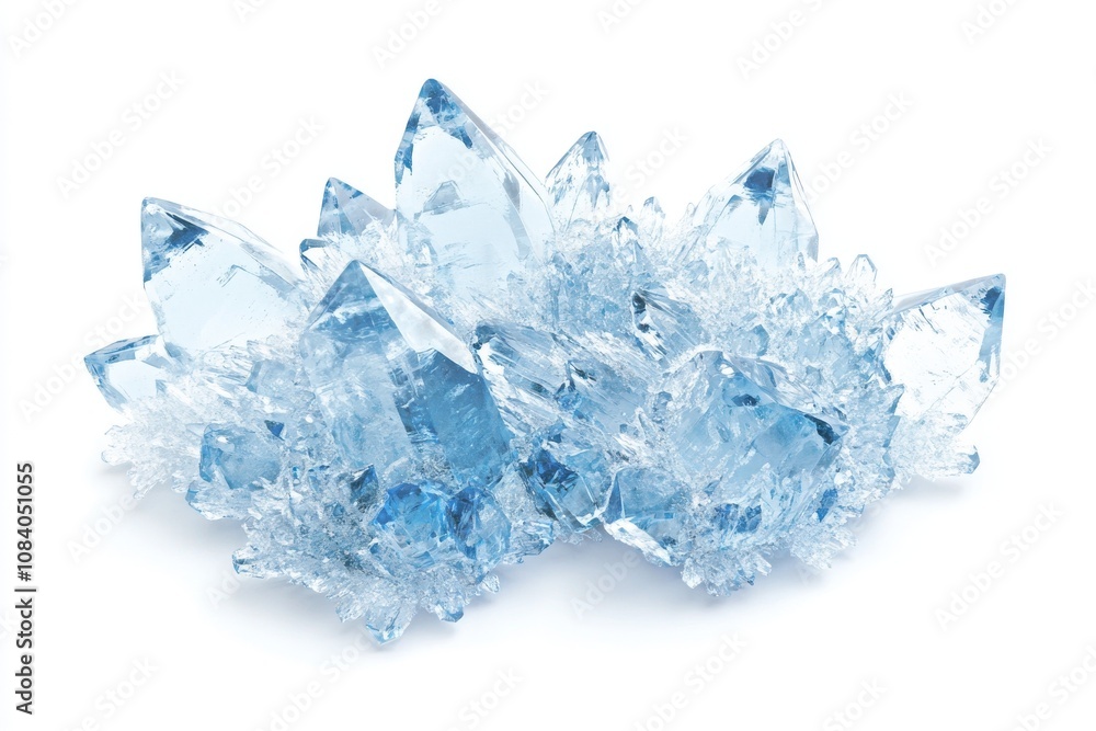 Obraz premium Detailed ice crystals with frosty edges and intricate patterns, isolated on a white background. 