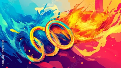 Vibrant Abstract Sports Art Featuring Dynamic Colors and Fluid Forms