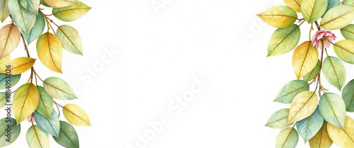 Branch with leaves border in watercolor