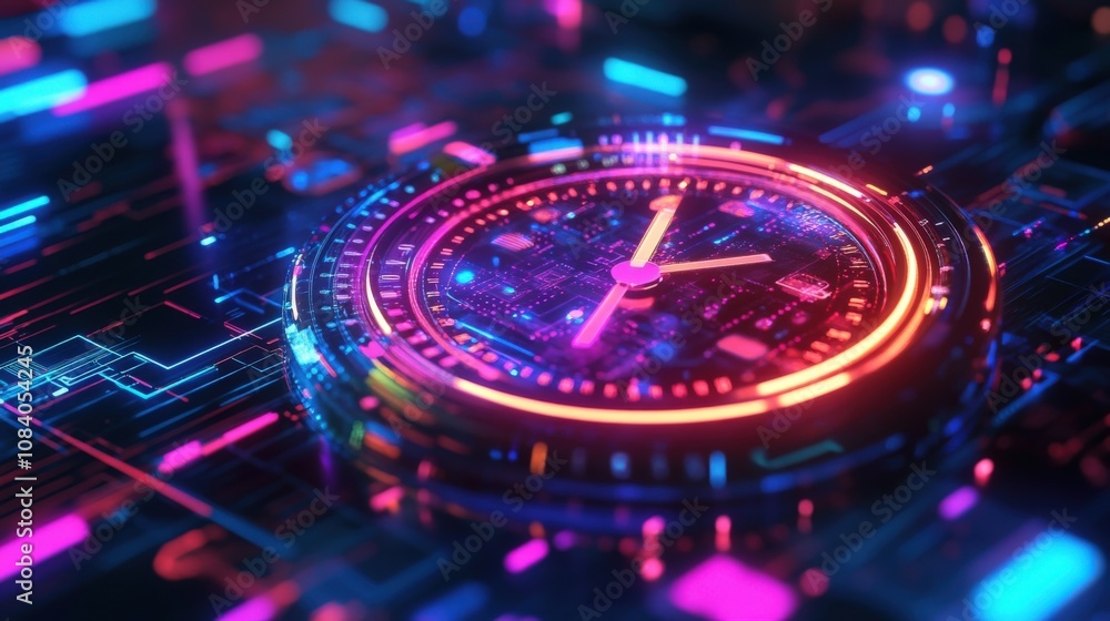 custom made wallpaper toronto digitalFuturistic Neon Clock on a Circuit Board