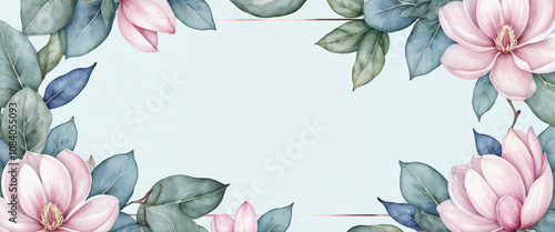 flower and leaves frame watercolor