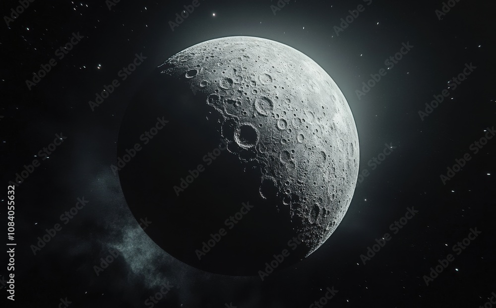 Obraz premium highly detailed and realistic image of the Moon, showcasing its craters and rugged surface against the black space