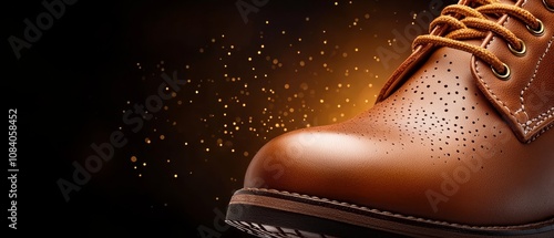 A close up of a pair of brown shoes on a black background photo