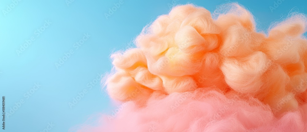 Obraz premium A cloud of pink and orange smoke on a blue background