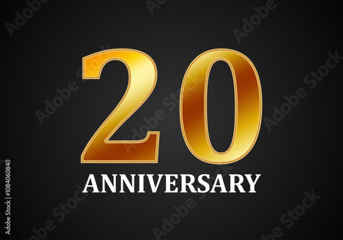 Aniversario de 20 años de texto dorado en fondo negro