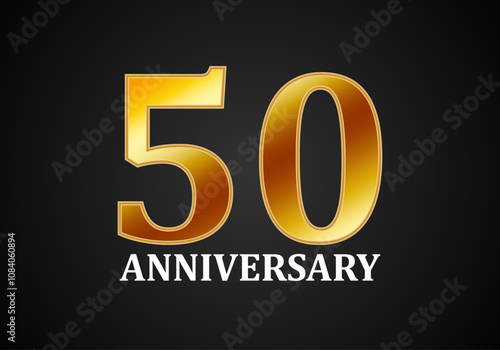 Aniversario de cincuenta años de texto dorado en fondo negro