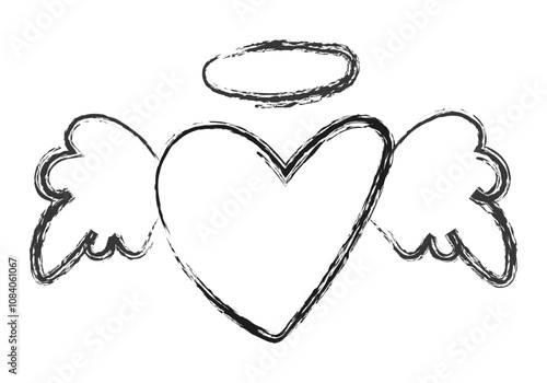 Icono de trazo de pincel negro en forma de corazón con alas