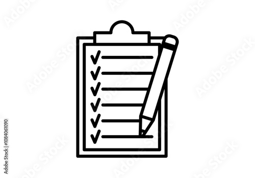 Icono negro de portapapeles con lista y lápiz