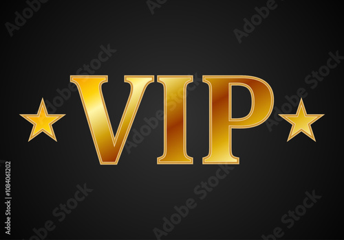 Cartel de palabra VIP con estrella dorada en fondo negro