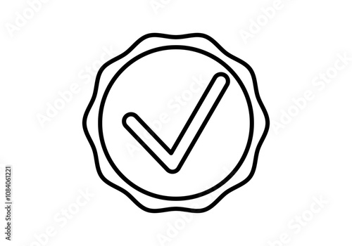 Icono negro de sello o estampado con tic de aceptar o confirmar
