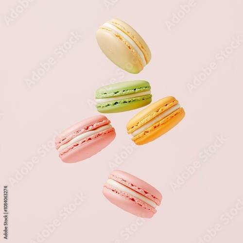 Colorful macrons flying in the air