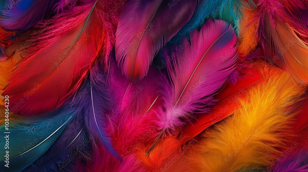Obraz premium A bunch of colorful feathers on a colorful background