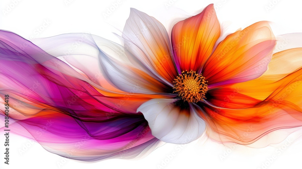 Obraz premium An orange and purple flower on a white background
