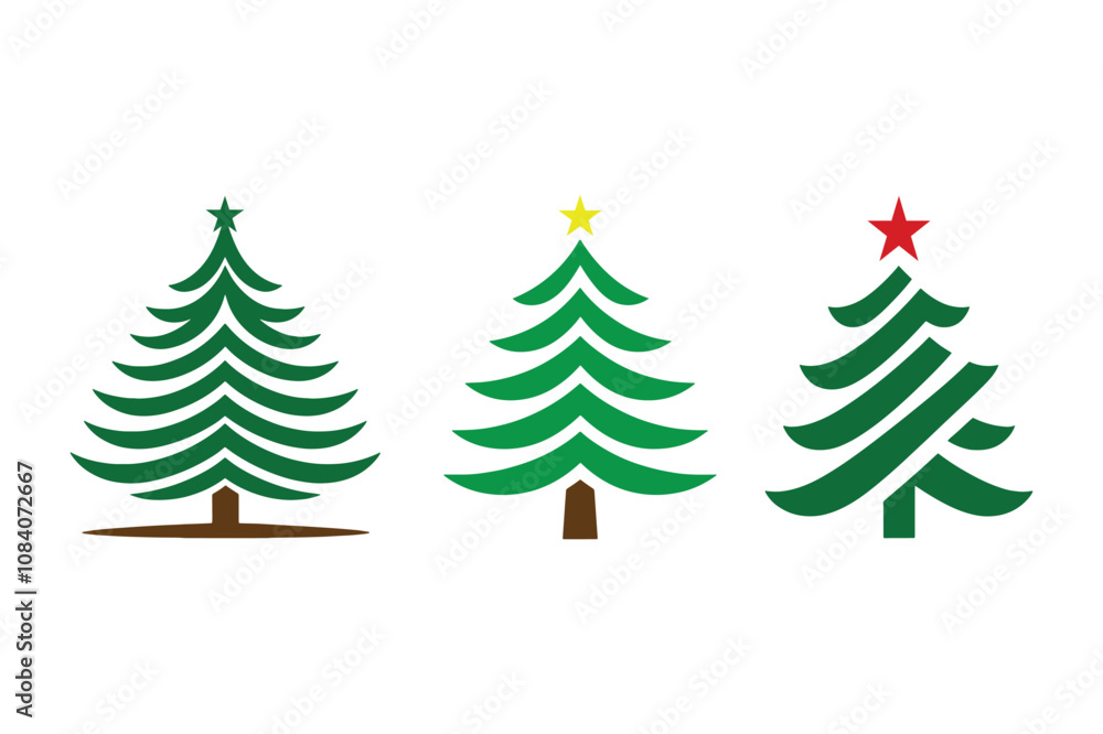 Obraz premium Christmas tree icon set silhouette vector art illustration, pine tree