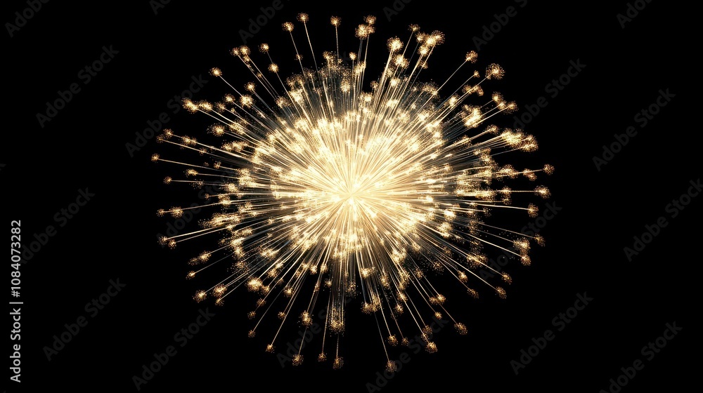 Fototapeta premium Cheap beautiful large fireworks, white-yellow, in the night sky, background texture