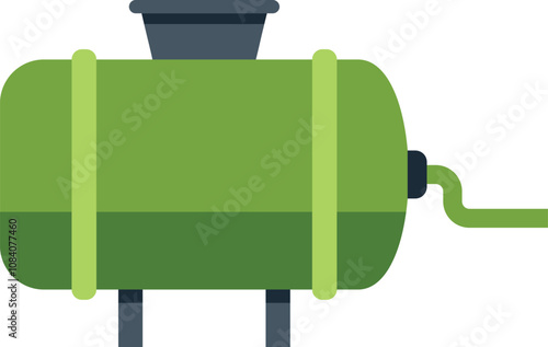 Green horizontal propane gas tank storing energy for heating system, industrial container with liquefied fuel