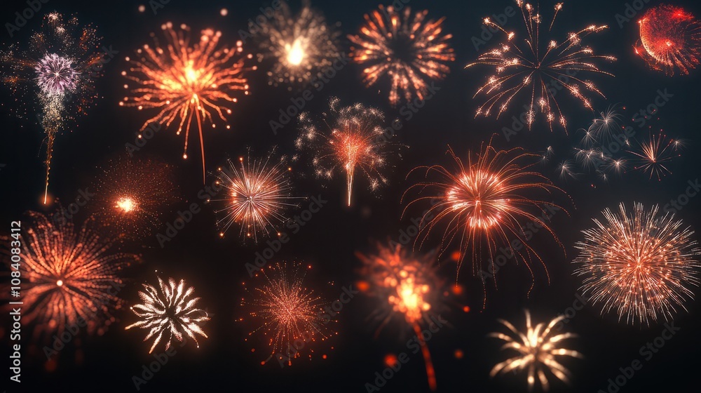Fototapeta premium Multiple fireworks Collection set (high resolution)