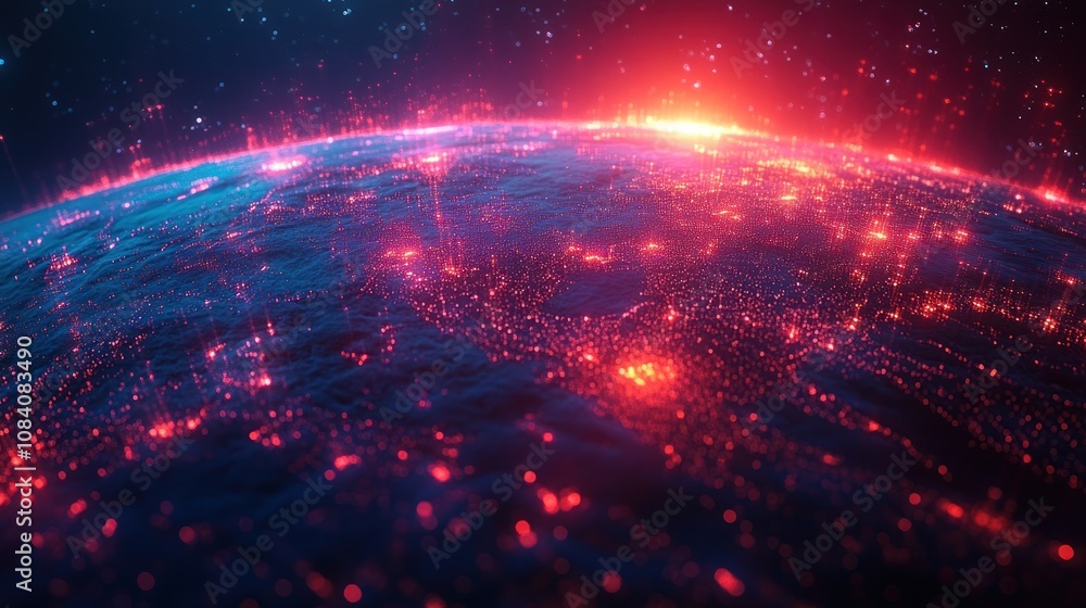 Fototapeta premium Global network, digital earth, glowing connections.