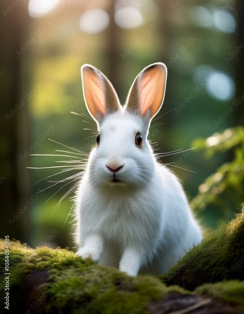 Obraz premium Un conejo blanco en el bosque