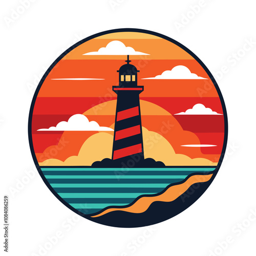 Vintage Lighthouse Silhouette Vector - Coastal Nautical Design with Beacon, Minimalistic Marine Art for Decor photo