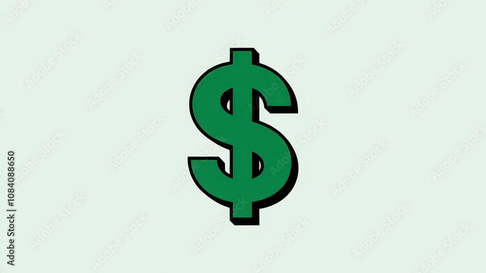 Obraz premium A bold green dollar sign on a light background, symbolizing wealth and financial success.