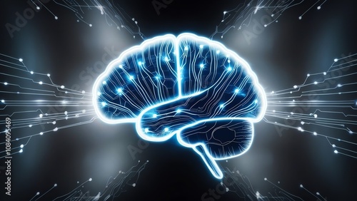 A visually striking digital illustration of a glowing brain surrounded by dynamic light lines, symbolizing intelligence, technology, and the neural connections of the human mind