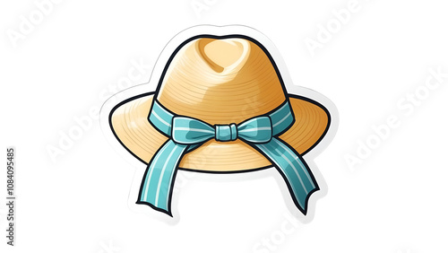 A charming straw hat with a light blue ribbon, perfect for summer-themed designs or vacation illustrations