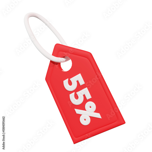 A 3D-rendered red discount tag with 