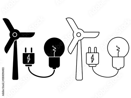 Energy sector flat style icon. Renewable energy facilities. Wind farm. Power plants. Customizable thin line illustration. Contour symbol. Vector isolated outline drawing. Editable stroke photo