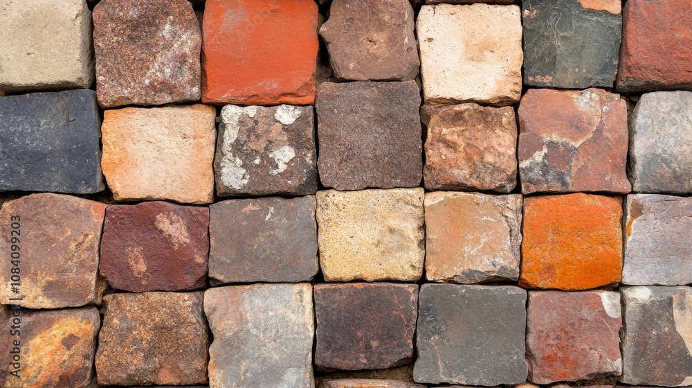 Fototapeta premium Textured and Colorful Background of Arranged Square Stone Blocks in Various Shades for Use in Design, Architecture, or Home Decor Projects