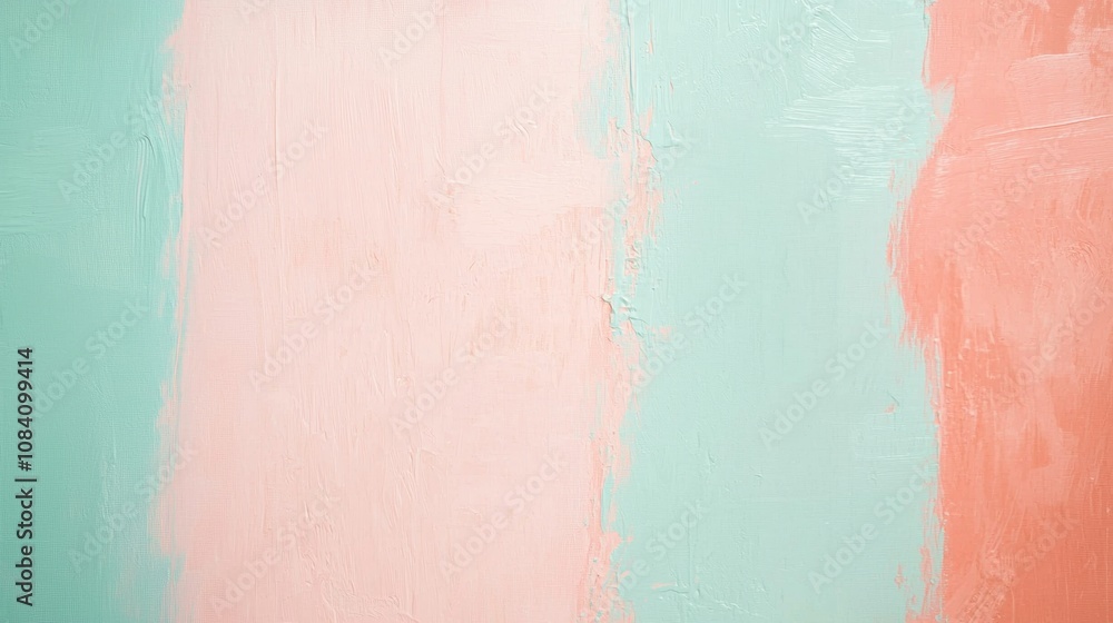 Fototapeta premium Wide brushstrokes of pastel pink, green, and orange paint create a visually appealing abstract background with a modern and minimalist aesthetic, perfect for various design projects