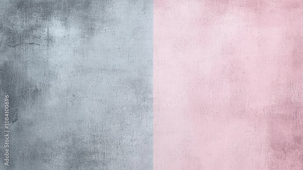 Fototapeta premium Gray and pastel pink painted concrete wall creating a striking two-tone textured background, ideal for design and creative projects