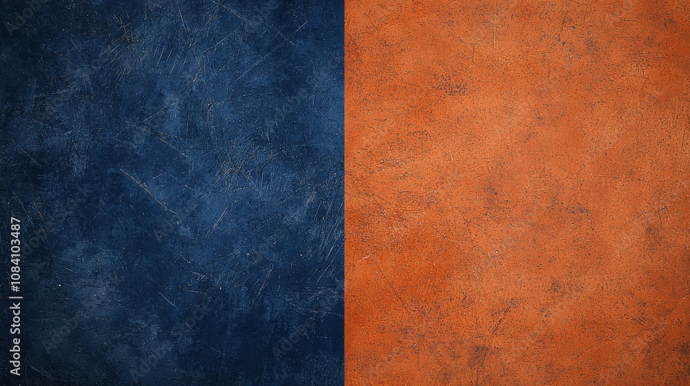 Fototapeta premium Vibrant blue and orange background with textured surface and scratches, perfect for design projects or eye-catching wallpaper. Ideal for presentations, websites, and social media