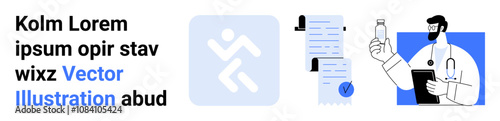 Doctor with medical documents and exercise symbol illustrating healthcare themes. Ideal for health blogs, medical websites, fitness apps, wellness programs, online consultations, educational
