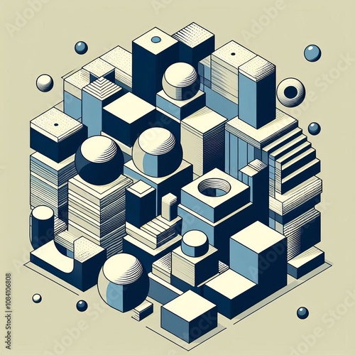 Isometric Shapes D shapes drawn in a D space creating an illusio photo