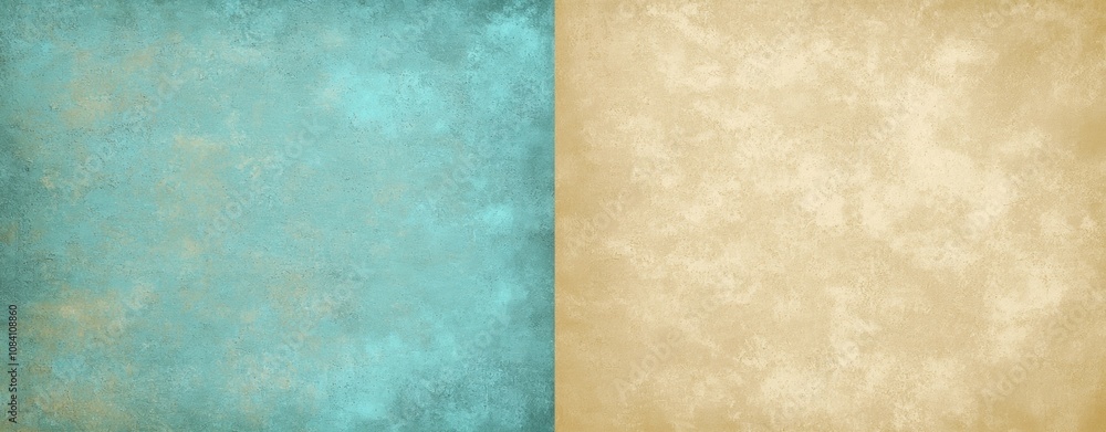 Naklejka premium Teal and beige vintage textured background split in half creates an elegant backdrop, perfect for various design projects