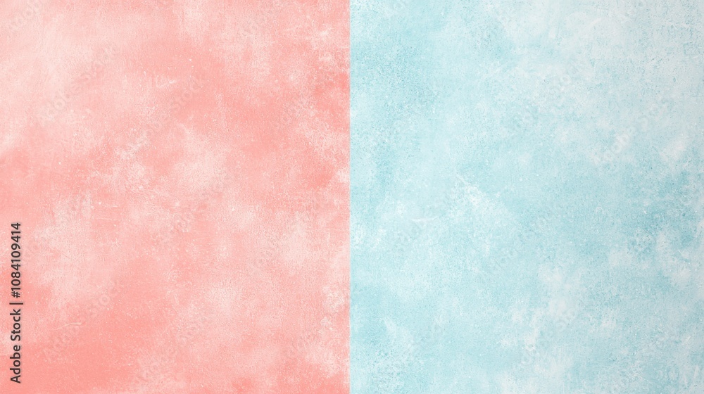 Fototapeta premium Soft pink and pastel blue backgrounds divided vertically create a calming and dreamy atmosphere, perfect for design projects that evoke tranquility and serenity