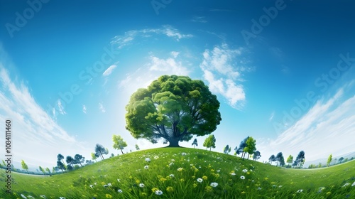 blue and green little planet with trees meadow white UHD Wallpaper